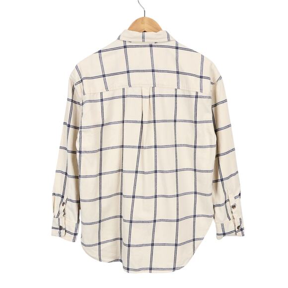 NWT Universal Thread Oversized Button Up Flannel Plaid Shirt Cream Navy Size XS - Picture 2 of 8
